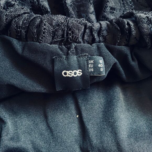 ASOS Women's Black Flowy Lace Strapless Dress | Size: 8 - Picture 5 of 7